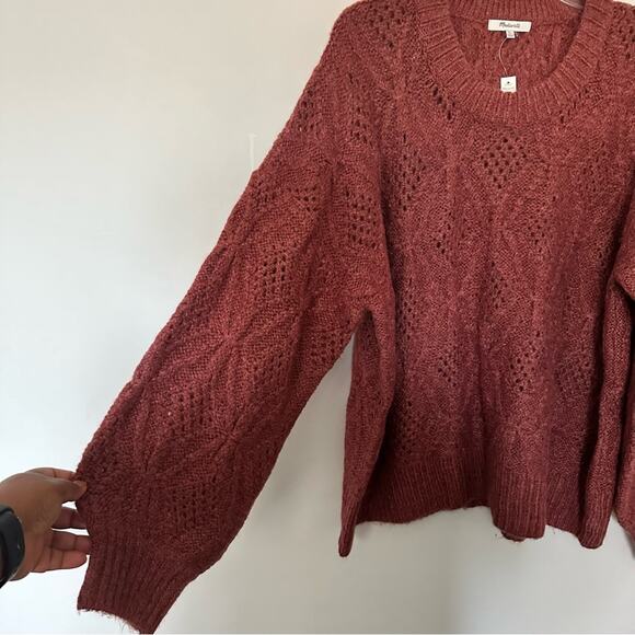 New Madewell Cayden Pointelle Balloon Sleeve Pullover Sweater Crew Neck Wool XL - Picture 5 of 8